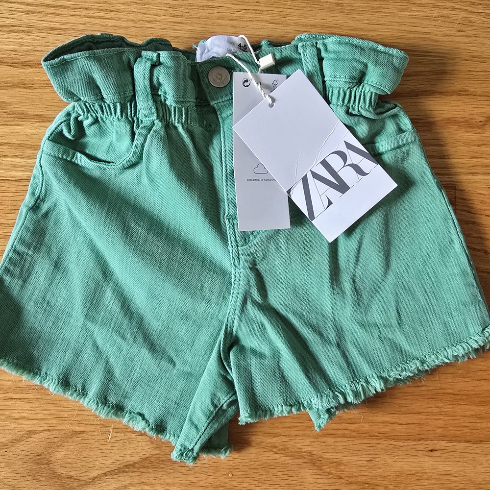 Zara Green Paper-Bag Waist Shorts